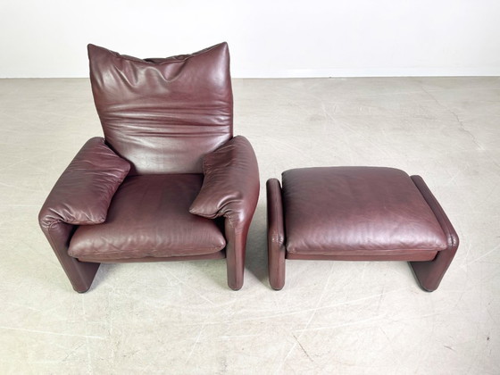 Image 1 of 2x Cassina Maralunga Sessel + Ottoman Vico Magistretti Leder braun