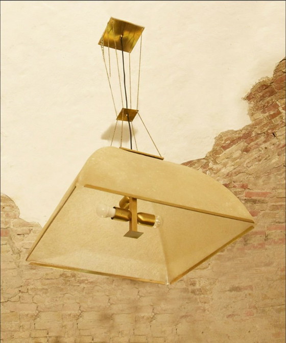 Image 1 of Große Lamperti-Pendelleuchte aus Fiberglas und Messing, 1970er Jahre