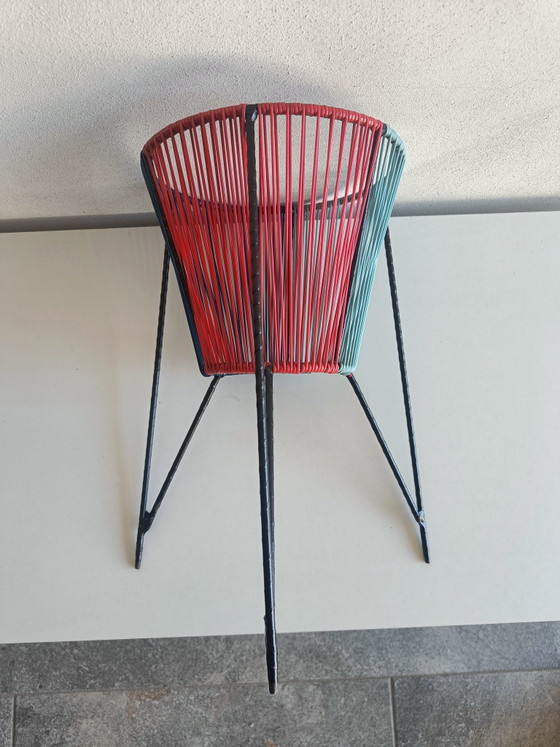 Image 1 of Vintage driekleurige metalen plantenstandaard/plantenbak in mid-century stijl