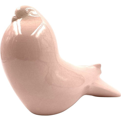 Vintage sculpture "Pink Dove" in cracked earthenware, Italy 1940