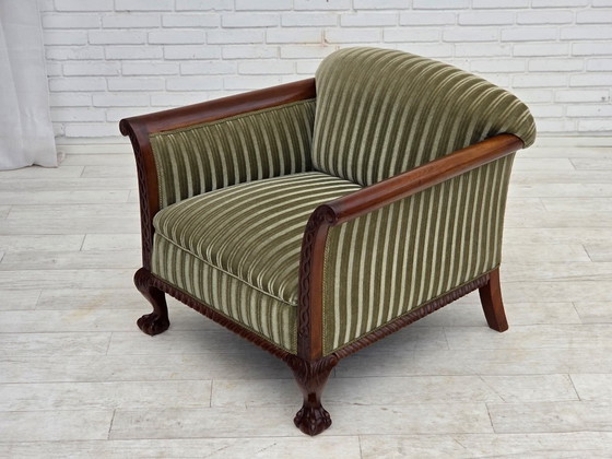 Image 1 of Fauteuil danois des années 1950, revêtement en velours, bois de teck.