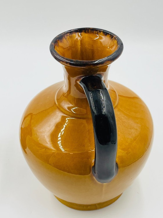 Image 1 of Pair of Vintage Coulobres Ochre Ceramic Vases
