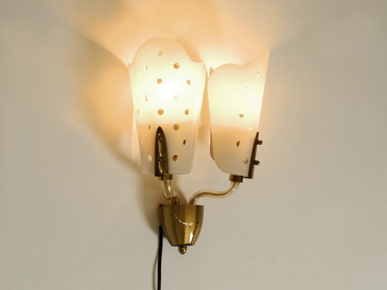 Image 1 of Very beautiful large original Mid Century Modern wall lamp made of brass and glass