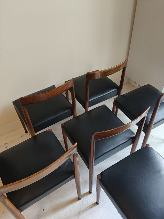 Design Dining chairs Lubke set of six, Wood, Leather, Brown (photo 8 of 14)