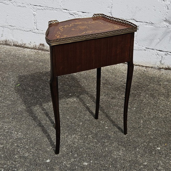 Image 1 of Chateau Ligny - French Antique Marquetry Nightstand - Fine Wood and Brass Console-Bedside Table-Style Louis XV- 1930s