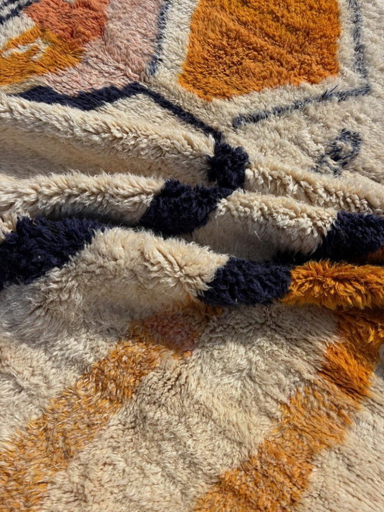 Image 1 of White Orange 3X2m Moroccan rug, Authentic Moroccan rug Berber carpet, Genuine Wool rug, Handmade rug, Beni ourain style, custom 
