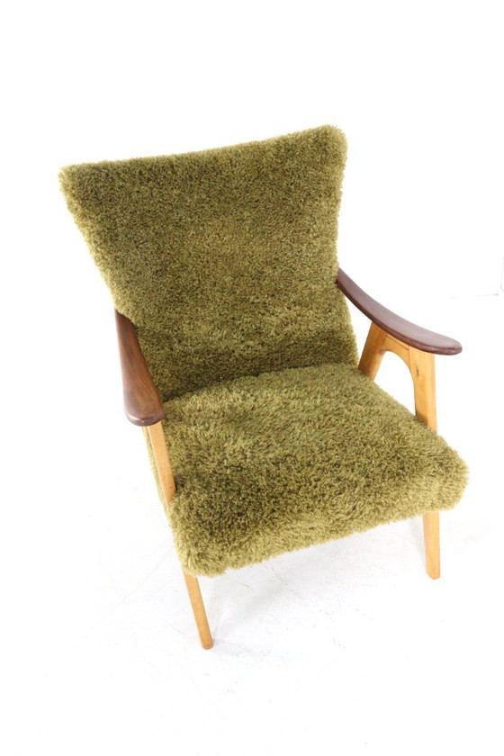 Image 1 of Two tone doodle fauteuil 'Wing' vintage gestoffeerd 