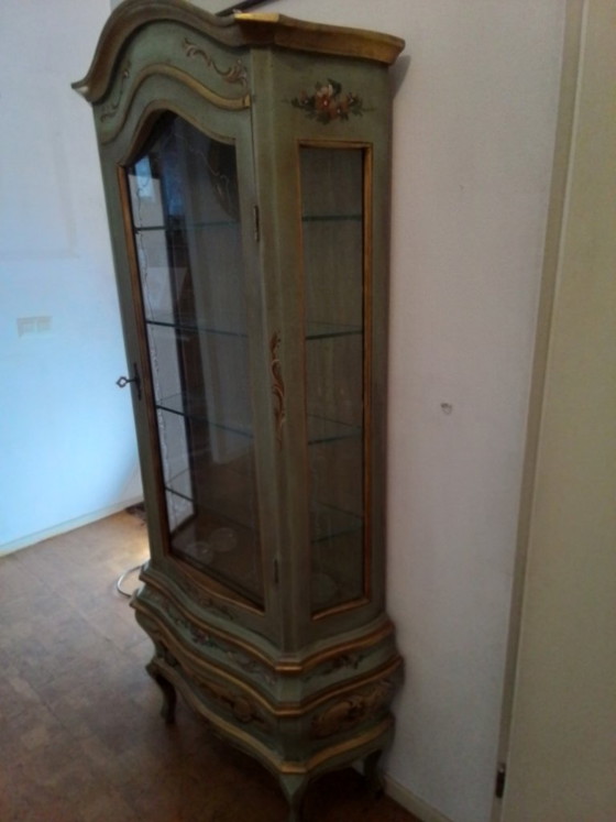 Vitrine im venezianischen Rokoko-Stil, Glas, Holz, Mintgrün (Foto 5 von 5)
