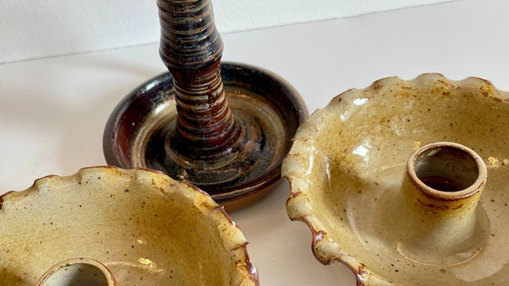 Image 1 of 3 Vintage handgemaakte keramische kandelaars