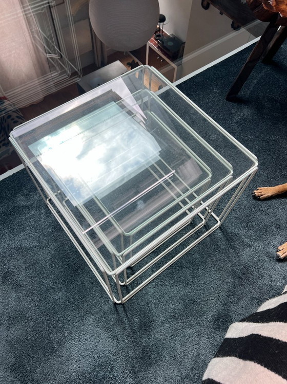 Image 1 of 3 nesting tables by Max Sauze for Isocèle – 1970s – white metal & glass