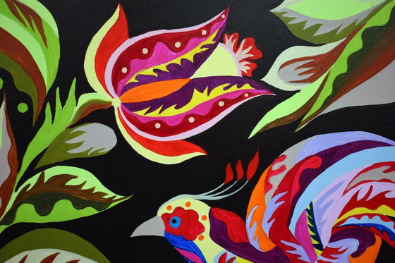 Image 1 of Original Samchykivka Painting "Birds of Paradise" Modern Art 100x70