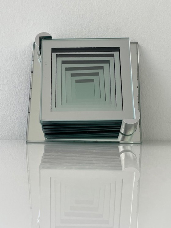 Image 1 of Vintage mirrored coaster set with holder