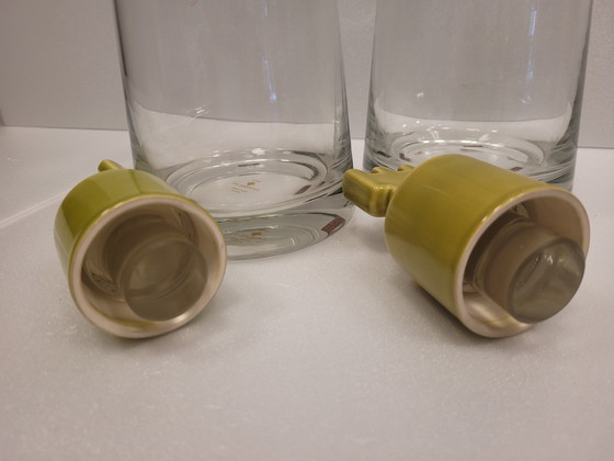 Image 1 of Paire de carafes ou vases en cristal, céramique vernissée, Maison Les Héritiers pour Roche Bobois