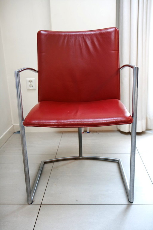 4 braun-rote Leolux (?) Esszimmerstühle aus Leder