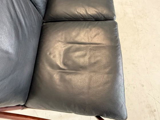 Divano a due posti in legno e pelle nera, Poul Jeppesens Møbelfabrik, Divani 2 posti, Nero, Mid Century Modern (foto 7 di 14)