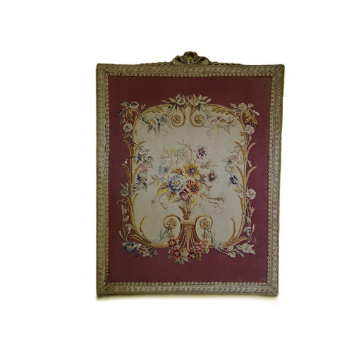 French Petit Point Embroidery in Classic Frame, Early 20th Century