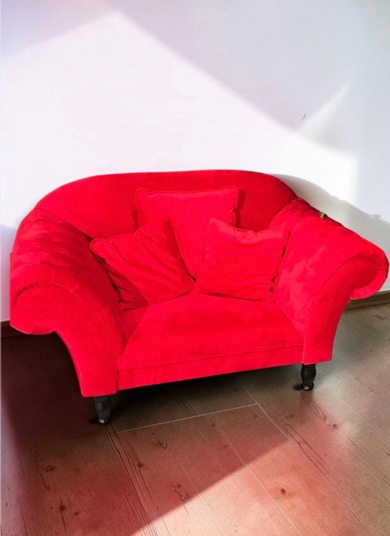 Ensemble de canapés Chesterfield de luxe en velours rouge – Canapés 3 places, Textile (photo 7 of 7)