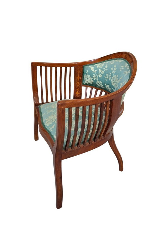 Image 1 of Elegant Inlaid Cherry Wood Bedroom Armchair