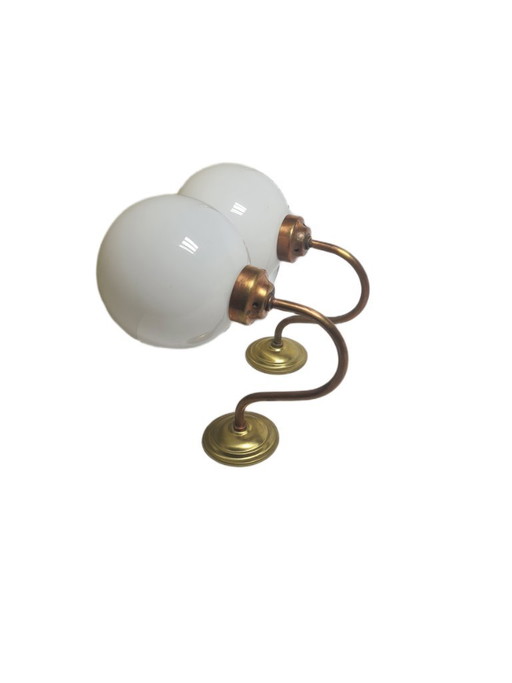 Appliques Art Déco, Pologne, années 1950, lot de 2 – wandlampen, Glass, Brass (photo 2 of 9)