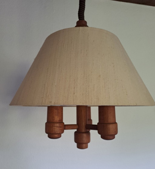 Mid Century Domus Teak Lampe à suspendre Design danois Réglable en hauteur