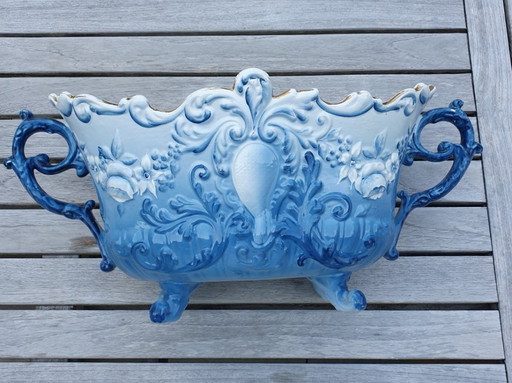 Antique jardiniere by Nimy -19th century- blue faënce
