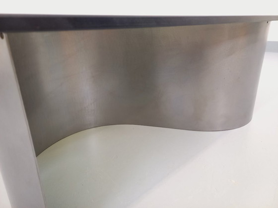 Image 1 of Vintage Space Age rectangular coffee table in steel and smoked glass from the 1970s