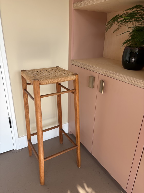 Vintage Deens Design Barkruk / Plantenstandaard – Jaren 60/70 (Papercord) – Barkrukken, Wood, Wicker (photo 7 of 10)
