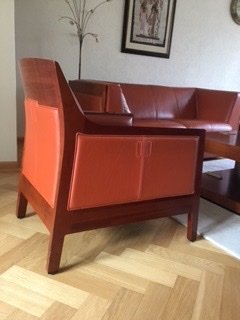 Schuitema Arts and Crafts Armchair in solid cherry and leather