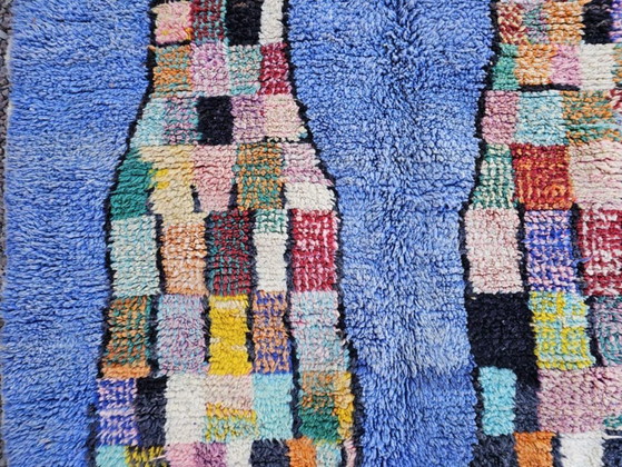 Image 1 of Alfombra marroquí azul bígaro de 3x2 m - Alfombra geométrica pixelada vibrante