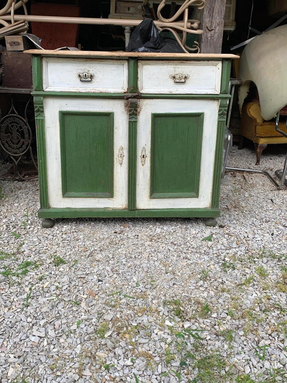 Antieke groen-wit geschilderde kast in Duitse stijl – Buffetkasten, Hout, Vintage (photo 5 of 6)