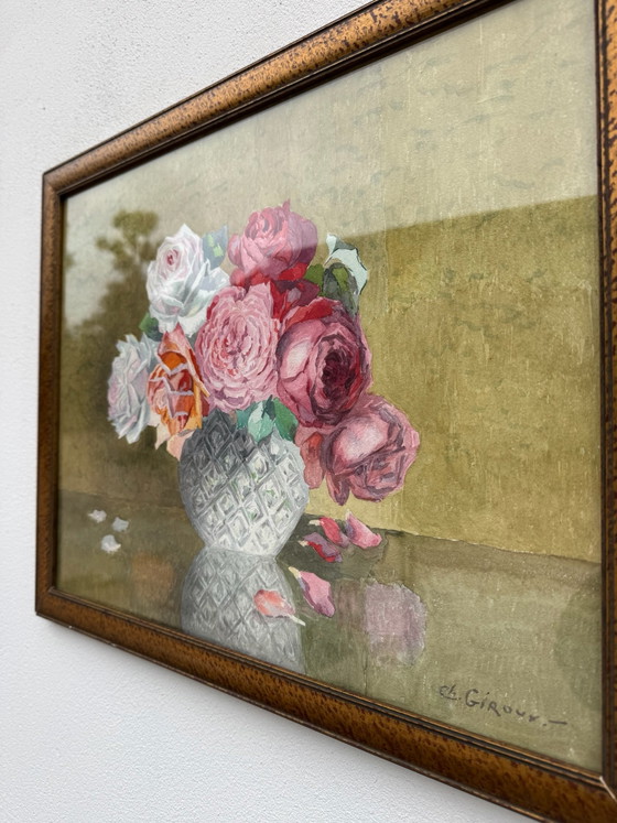 Oude aquarel stilleven met rozen, Schilderijen & Tekeningen, Papier, Hout, Meerdere kleuren (foto 12 van 14)