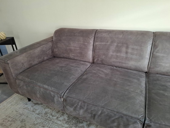 Image 1 of ¡Hermoso sofá de 4 plazas y reposapiés en ecopiel, gris oscuro!