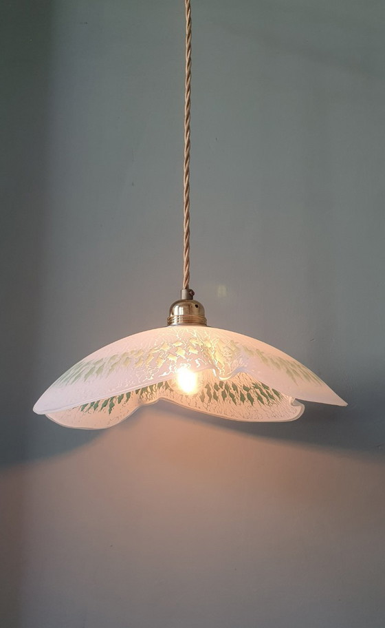 Grande (30cm) Suspension Vintage en Verre en forme de feuille – Métal (photo 13 of 20)