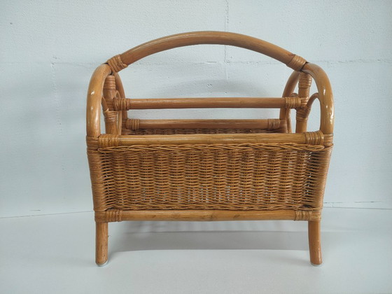 Image 1 of Portariviste vintage in rattan, cestino portariviste, portariviste, anni '70.