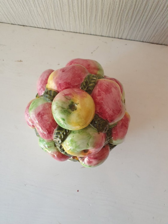 Image 1 of Vintage Ceramic Apple Pyramid in Basket - Very Good Condition!