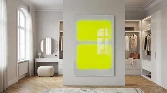 Dipinto astratto a campi di colore nei toni del grigio e del giallo – neon | Stile fluorescente | XXL 0,8 cm (photo 4 of 6)