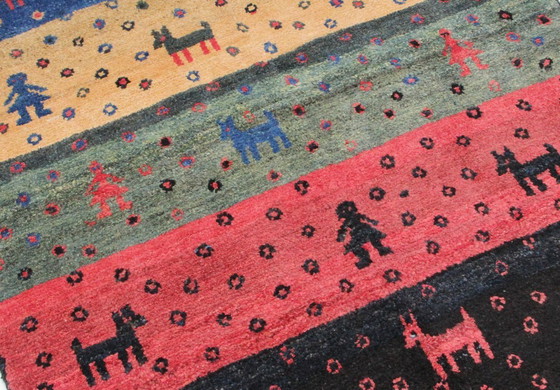 Image 1 of Alfombra oriental persa original Gabbeh Ghashghai, 162 cm x 105 cm, antigua, natural