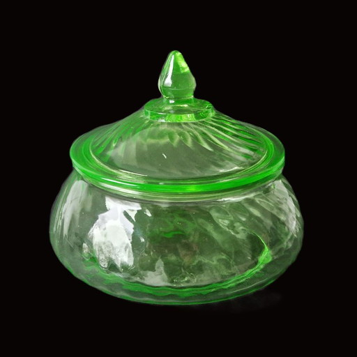 Anchor Hocking USA - Plato para dulces de vidrio de uranio Art Deco