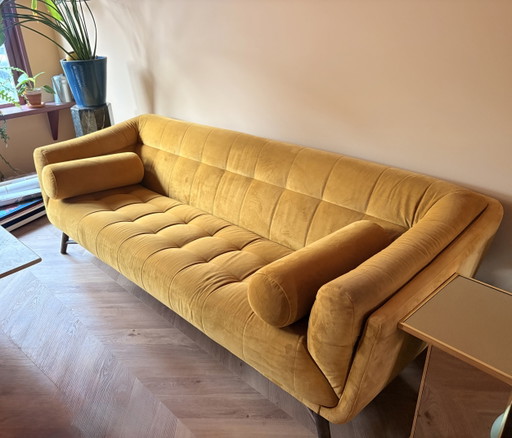 Homestock Canapé 3 places Velours Moutarde/Jaune Ocre Incl. Coussins – 3 5 zitsbanken, Velvet, Wood (photo 2 of 5)
