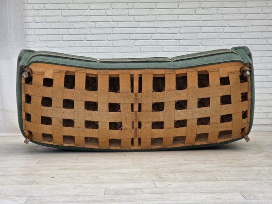 Image 1 of 1960s, Danish 3-seater curved sofa, light green furniture fabric, original condition.