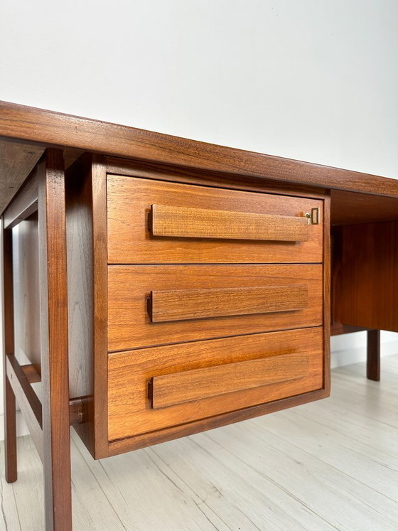 Image 1 of Rare 1960s Danish Teak Freestanding Writing Desk by Peter Løvig Nielsen – Vintage Desk with Shelves & Leather Detail