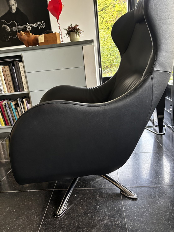 Image 1 of Leren schiefer draai fauteuil 