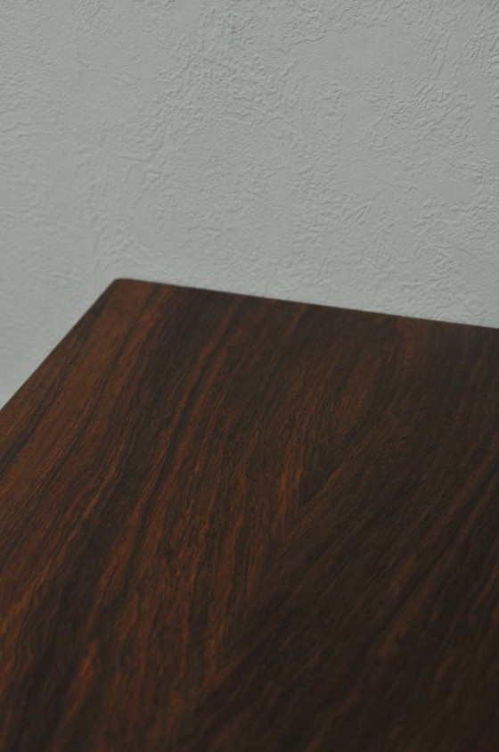 Image 1 of Tavolino moderno vintage in palissandro con gambe in acciaio design midcentury acciaio