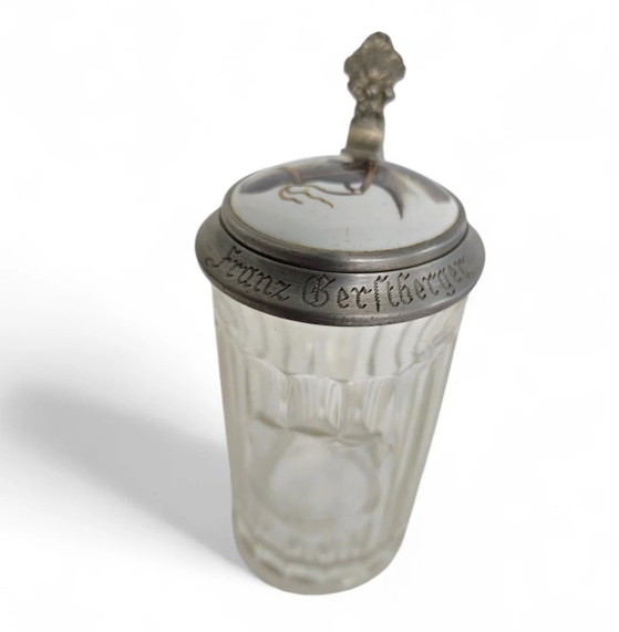 Boccale da birra tedesco con coperchio in porcellana, vetro, peltro – Stoviglie, Porcelain, Glass (photo 11 of 13)