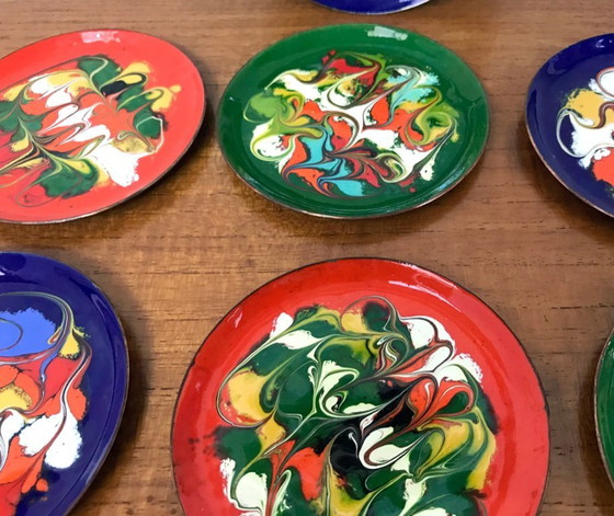 Image 1 of Enameled vintage small pin bowls coasters 70s