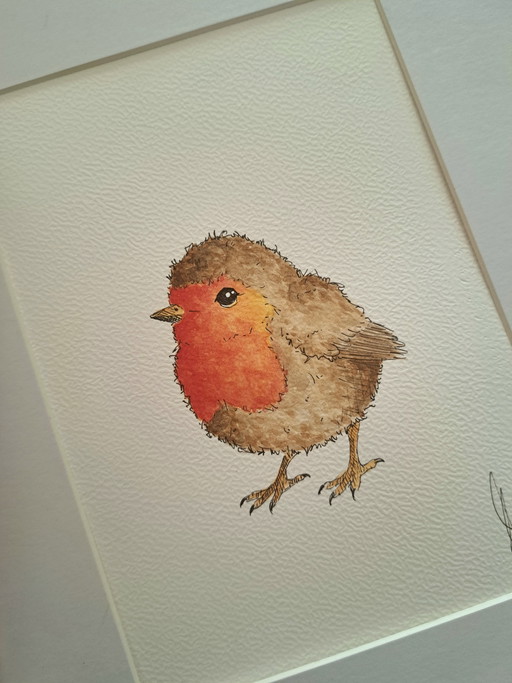 Original Watercolor Painting Robin | Includes Frame – schilderijen tekeningen, Paper (photo 2 of 5)