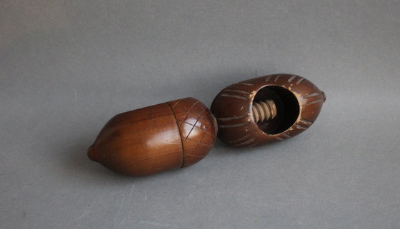 Image 1 of Antique wooden nutcracker/nut screw shaped like a giant acorn, wood carving, collector's item