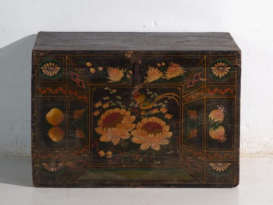Baule antico dipinto in legno di pino – Cina, circa 1900 – Armadi contenitori, Iron (photo 32 of 40)