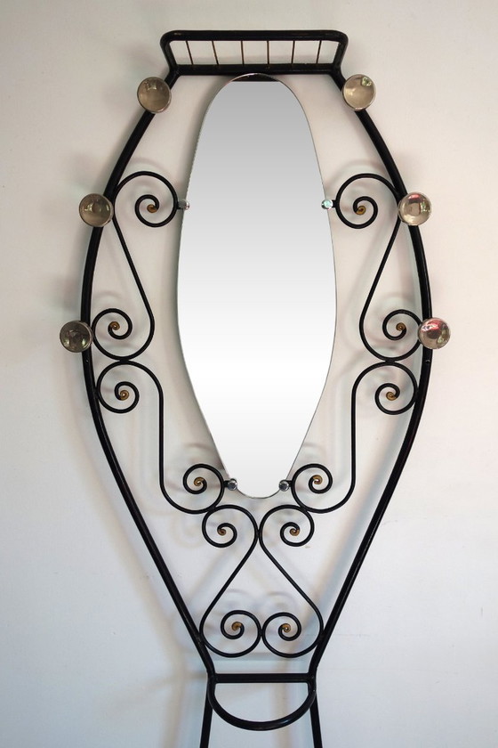Image 1 of Art Deco Iron Coat Rack with Mirror, 1930s