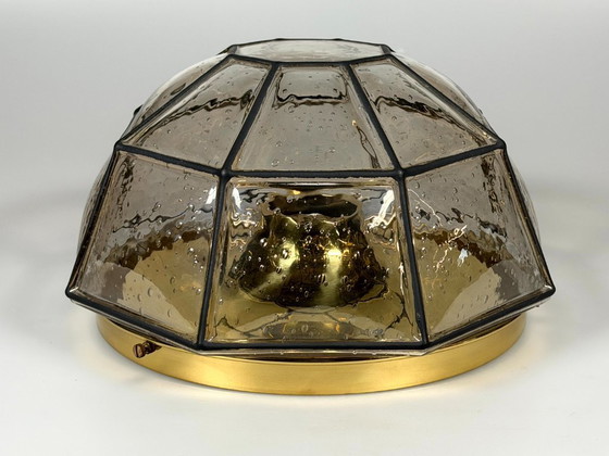 Image 1 of 1960s/70s ceiling lamp, Glashütte Limburg, Germany, Plafoniere, glass & metal